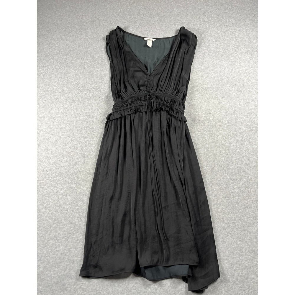 H&M Smocked Knee Length Dress Women 10 Black Ren Faire Dark Romantic Fairy Goth